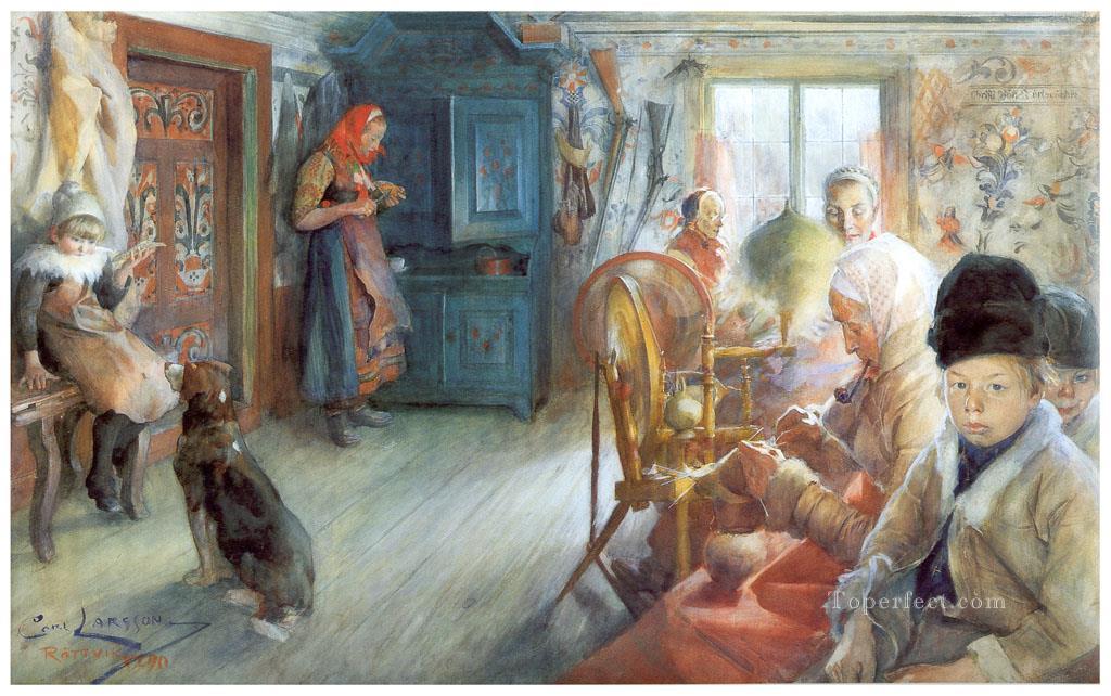 Interior campesino en invierno 1890 Carl Larsson Pintura al óleo